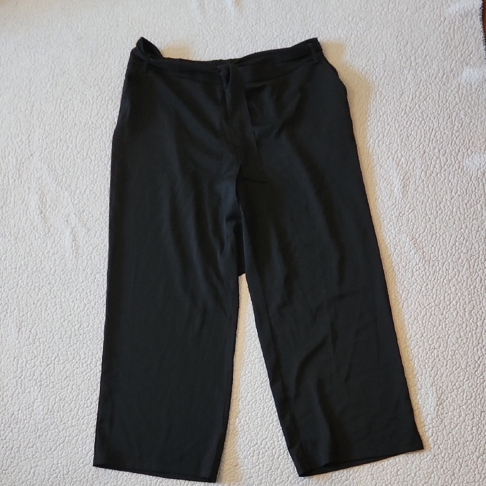Amazon Essentials Wide Leg Tie Waist Stretchy Black Slacks Office Siren Classy